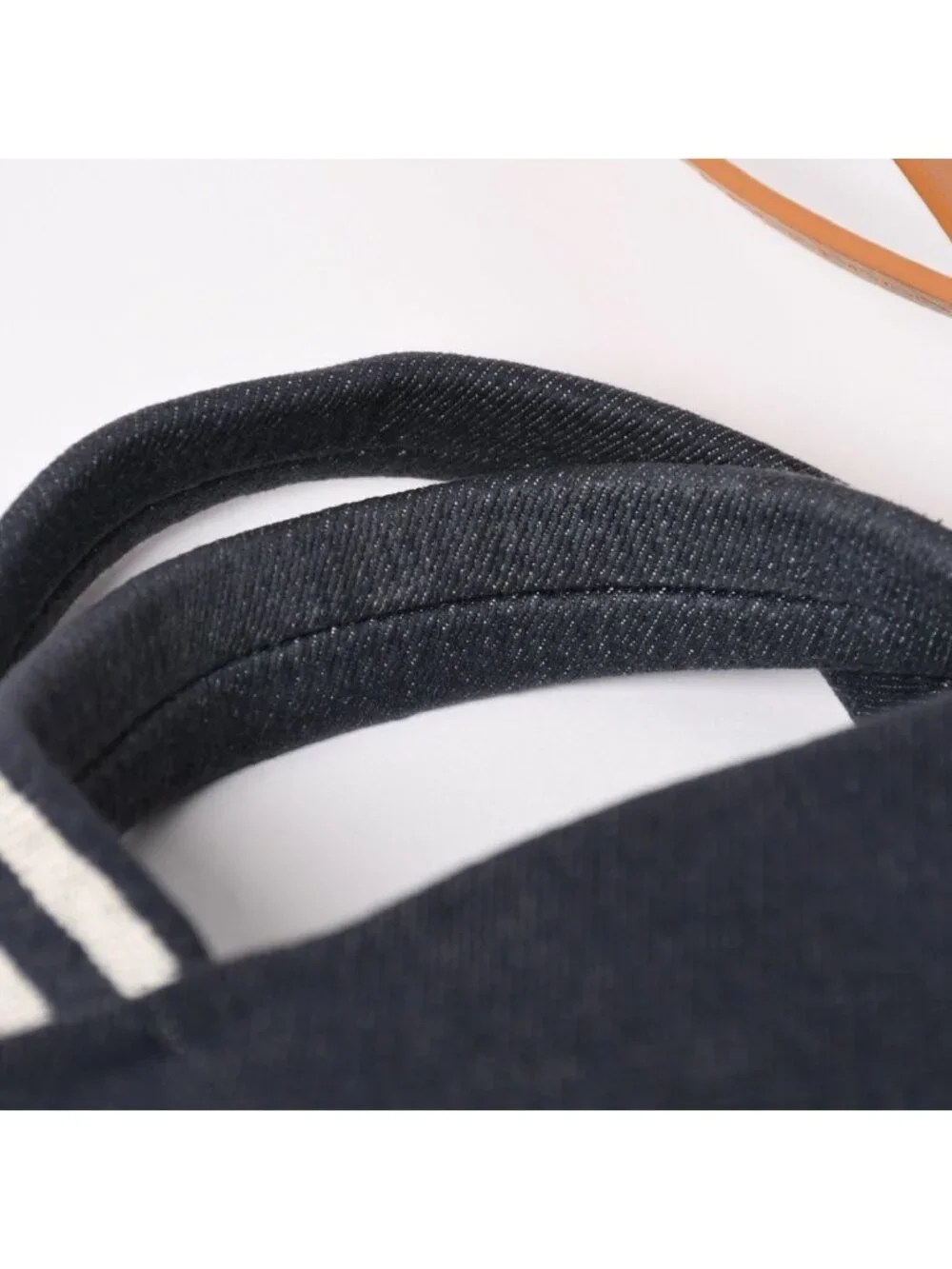 Chanel 2-Way Tote Bag CC Logo Denim Leather Navy Brown Silver